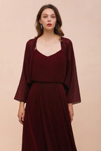 Spaghetti Sraps Burgundy Bridesmaid Dress with Wraps Floor Length Wedding Guest Dres