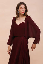 Spaghetti Sraps Burgundy Bridesmaid Dress with Wraps Floor Length Wedding Guest Dres