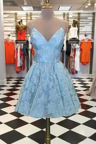 Spaghettiträger-Heimkehrkleider, Jacquard, V-Ausschnitt, kurzes Ballkleid, PD392