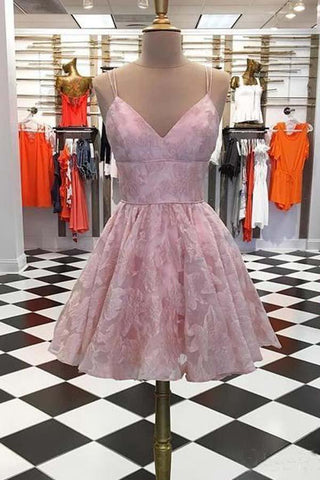Spaghettiträger-Heimkehrkleider, Jacquard, V-Ausschnitt, kurzes Ballkleid, PD392