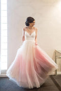 Spaghettiträger A-Linie Tüll Bodenlang Langes Ballkleid/Abendkleid PG837
