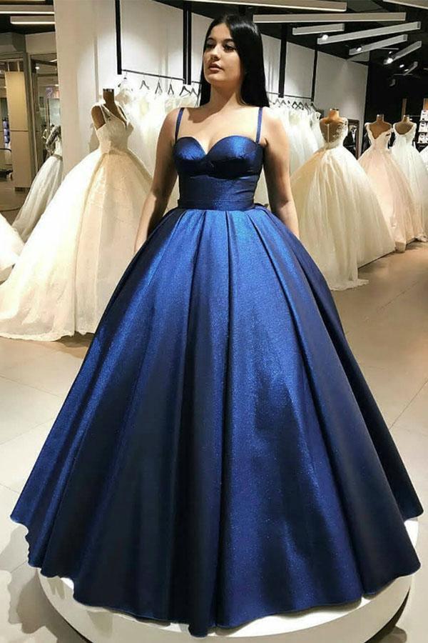 Vestido de baile azul com alças finas e decote em coração PSK132