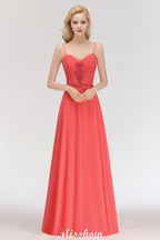 Spaghetti Straps Chiffon Aline Evening Maxi Gown Sleeveless Beading Bridesmaid Dress