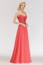 Spaghetti Straps Chiffon Aline Evening Maxi Gown Sleeveless Beading Bridesmaid Dress