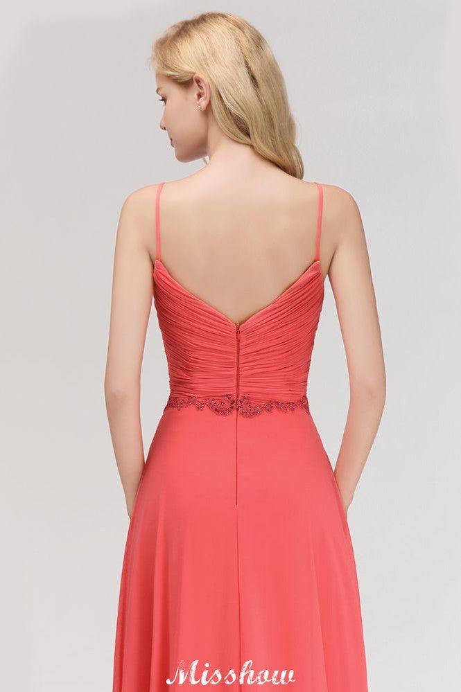 Spaghetti Straps Chiffon Aline Evening Maxi Gown Sleeveless Beading Bridesmaid Dress