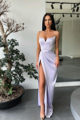 Long Mermaid Sweetheart Spaghetti Straps Satin Prom Dress Split