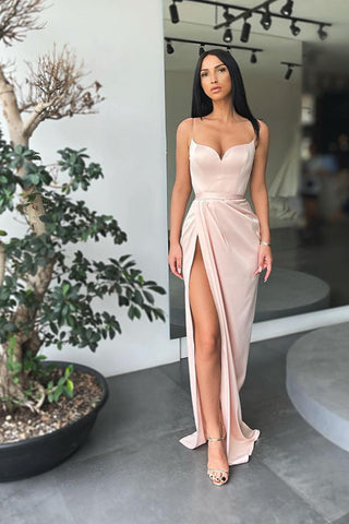 Long Mermaid Sweetheart Spaghetti Straps Satin Prom Dress Split