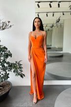 Long Mermaid Sweetheart Spaghetti Straps Satin Prom Dress Split