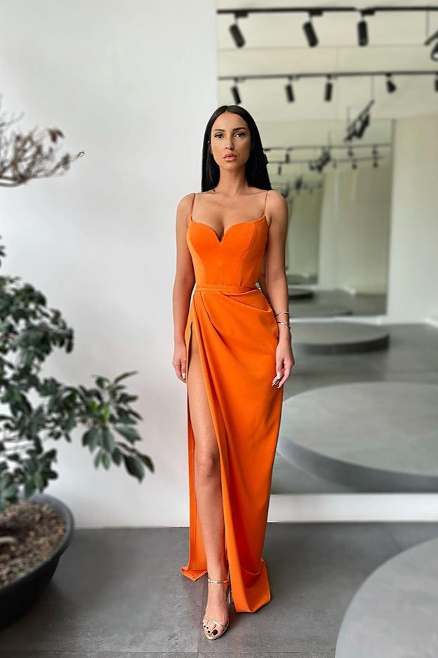 Long Mermaid Sweetheart Spaghetti Straps Satin Prom Dress Split