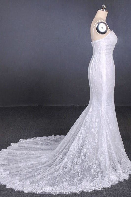 Spaghettiträger Hübsche Meerjungfrau mit Applikationen Spitze Strand Elegante Hochzeitskleider