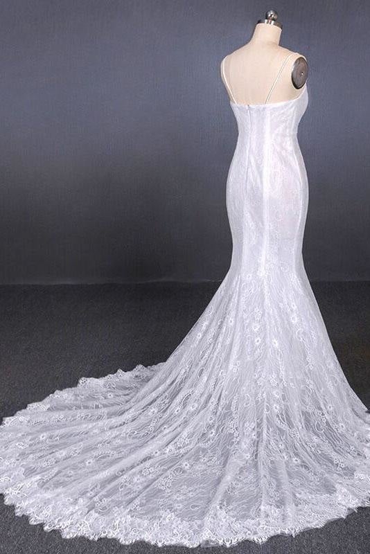 Spaghettiträger Hübsche Meerjungfrau mit Applikationen Spitze Strand Elegante Hochzeitskleider
