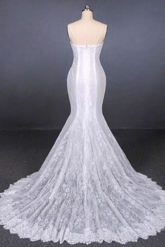 Spaghettiträger Hübsche Meerjungfrau mit Applikationen Spitze Strand Elegante Hochzeitskleider