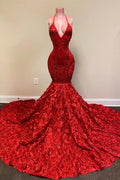 Vestido de Fiesta Manga Espagueti Rojo Largo con Escote en V y Espalda Abierta