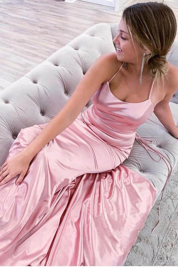 Spaghettiträger, runder Ausschnitt, Meerjungfrau-Ausschnitt, Schnürung am Rücken, langes Ballkleid PSK193