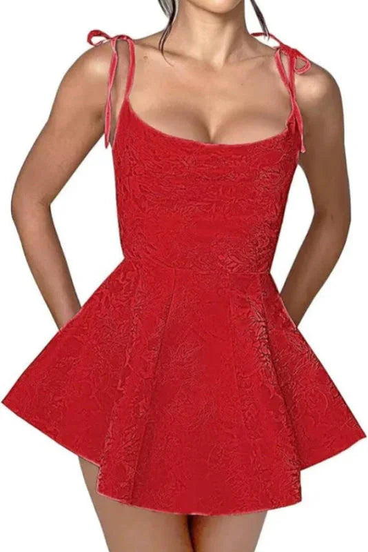 Glamouröses Träger-Satin-Mini-Partykleid Jacquard-ärmelloses Homecoming-Kleid