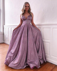 A-line Long Sweetheart Spaghetti Straps Sequins Evening Dress with Pockets