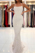 Spaghetti con Paillettes Abito da Ballo Sirena con Schiena Aperta