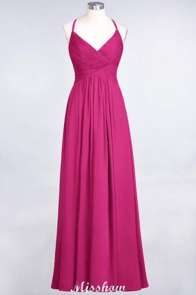 Spaghetti-Straps V-Neck Sleeveless Floor-Length Bridesmaid Dress