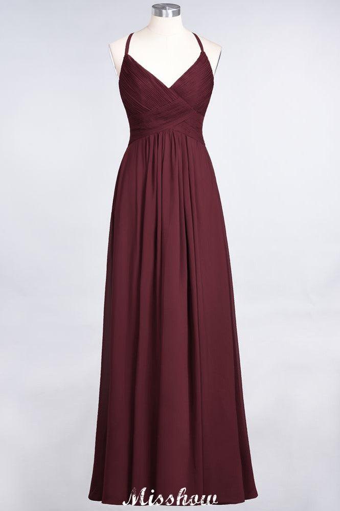 Spaghetti-Straps V-Neck Sleeveless Floor-Length Bridesmaid Dress