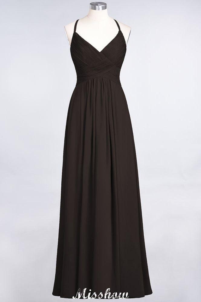 Spaghetti-Straps V-Neck Sleeveless Floor-Length Bridesmaid Dress