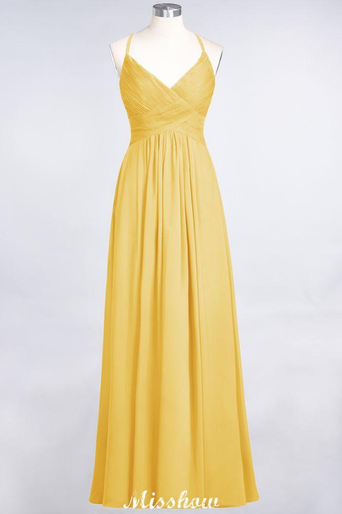 Spaghetti-Straps V-Neck Sleeveless Floor-Length Bridesmaid Dress