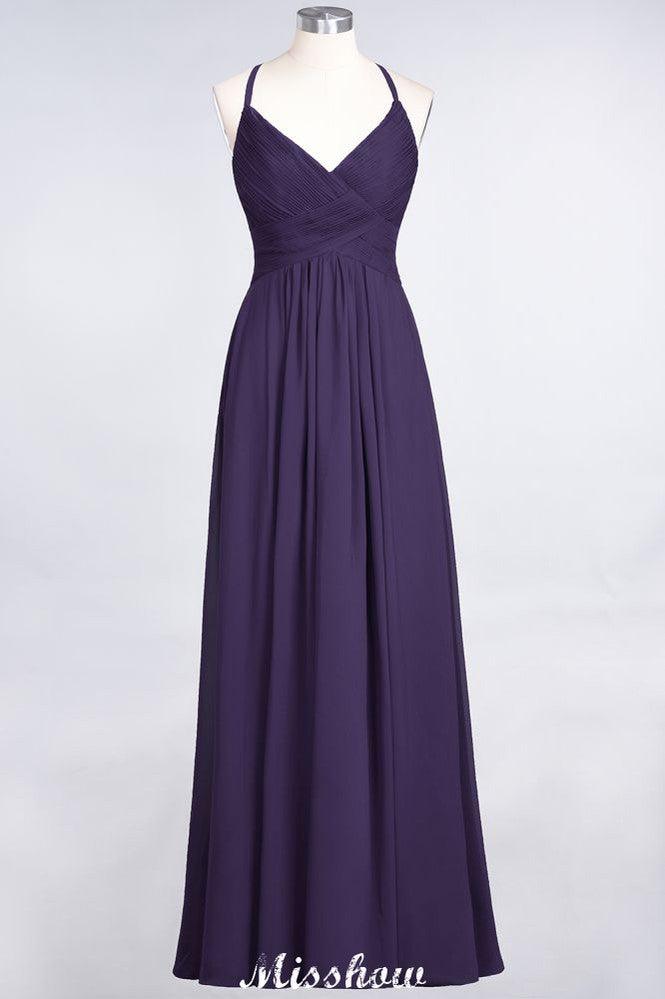 Spaghetti-Straps V-Neck Sleeveless Floor-Length Bridesmaid Dress