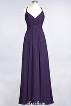 Spaghetti-Straps V-Neck Sleeveless Floor-Length Bridesmaid Dress