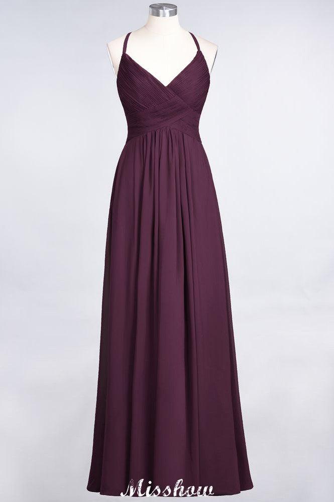 Spaghetti-Straps V-Neck Sleeveless Floor-Length Bridesmaid Dress