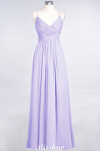 Spaghetti-Straps V-Neck Sleeveless Floor-Length Bridesmaid Dress