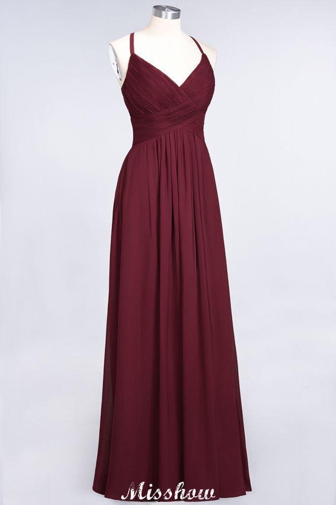 Spaghetti-Straps V-Neck Sleeveless Floor-Length Bridesmaid Dress