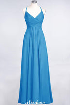 Spaghetti-Straps V-Neck Sleeveless Floor-Length Bridesmaid Dress