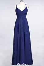 Spaghetti-Straps V-Neck Sleeveless Floor-Length Bridesmaid Dress