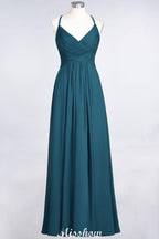 Spaghetti-Straps V-Neck Sleeveless Floor-Length Bridesmaid Dress