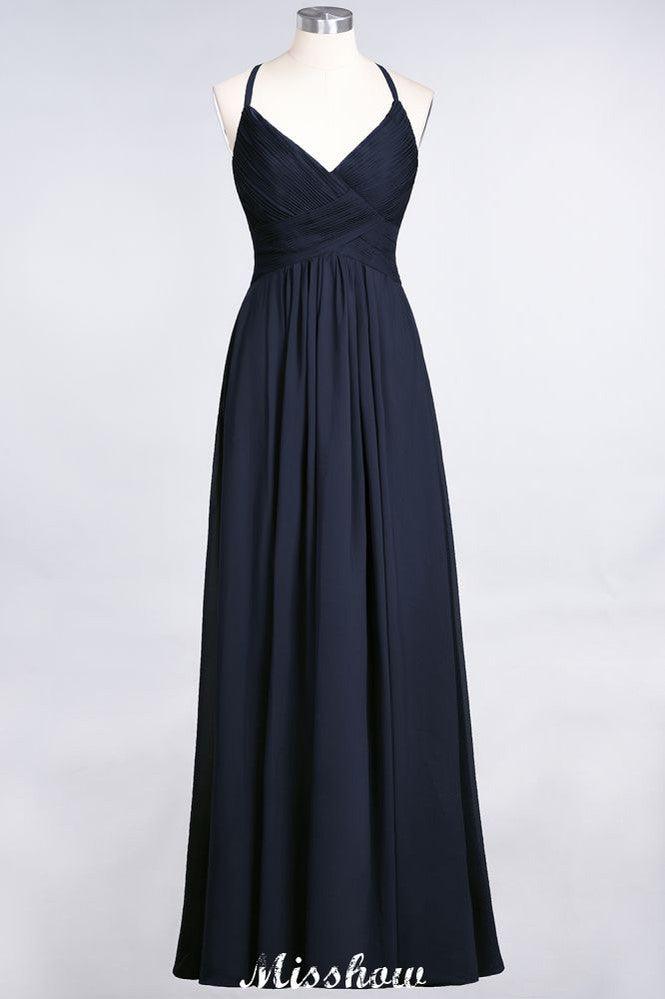 Spaghetti-Straps V-Neck Sleeveless Floor-Length Bridesmaid Dress