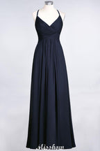 Spaghetti-Straps V-Neck Sleeveless Floor-Length Bridesmaid Dress