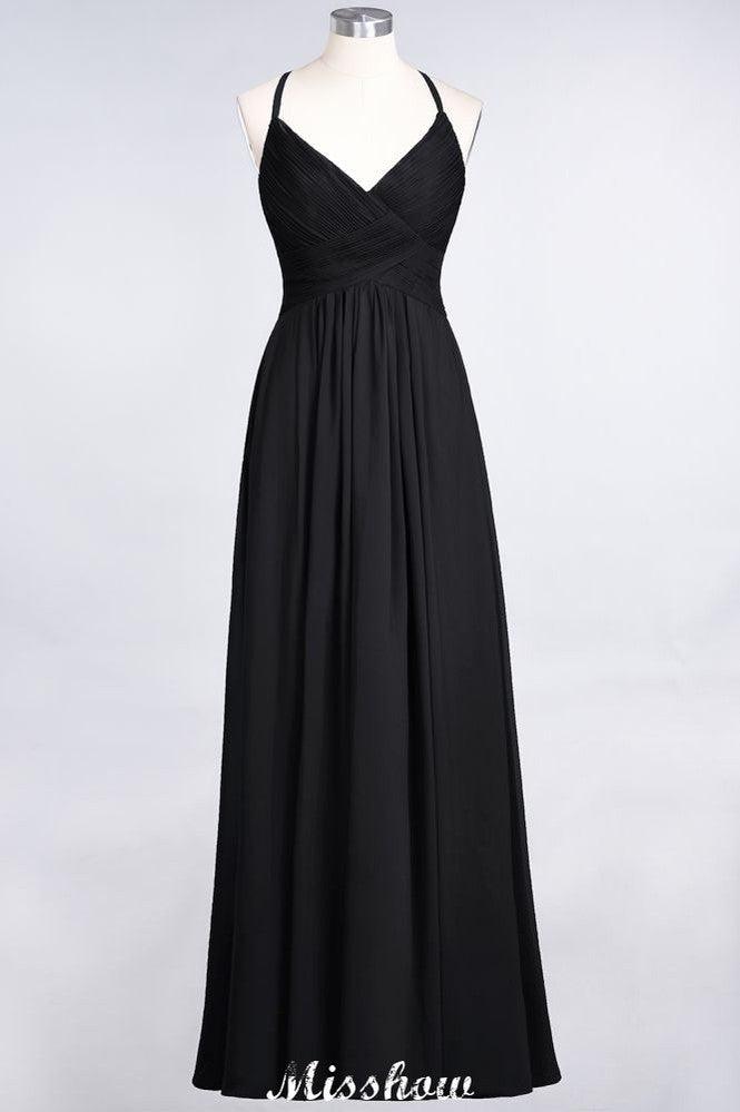 Spaghetti-Straps V-Neck Sleeveless Floor-Length Bridesmaid Dress