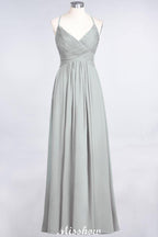 Spaghetti-Straps V-Neck Sleeveless Floor-Length Bridesmaid Dress