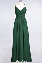 Spaghetti-Straps V-Neck Sleeveless Floor-Length Bridesmaid Dress