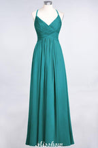 Spaghetti-Straps V-Neck Sleeveless Floor-Length Bridesmaid Dress