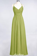 Spaghetti-Straps V-Neck Sleeveless Floor-Length Bridesmaid Dress