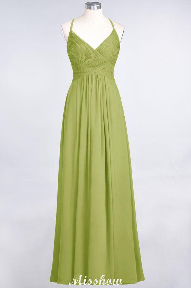 Spaghetti-Straps V-Neck Sleeveless Floor-Length Bridesmaid Dress