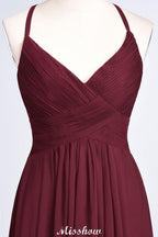 Spaghetti-Straps V-Neck Sleeveless Floor-Length Bridesmaid Dress