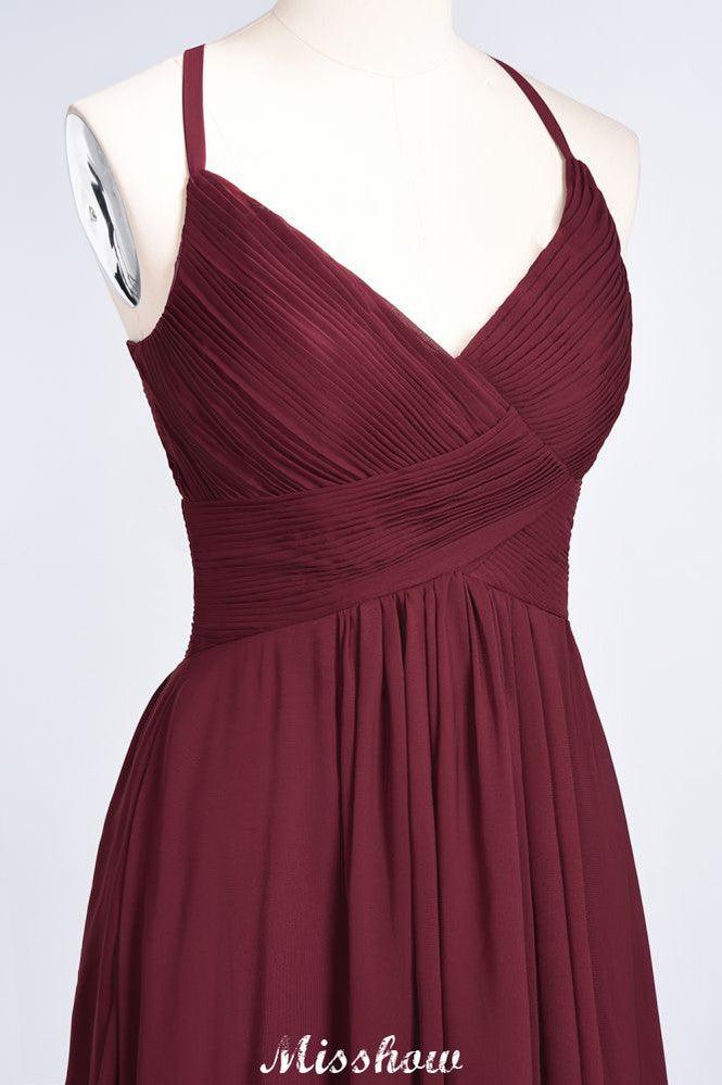 Spaghetti-Straps V-Neck Sleeveless Floor-Length Bridesmaid Dress