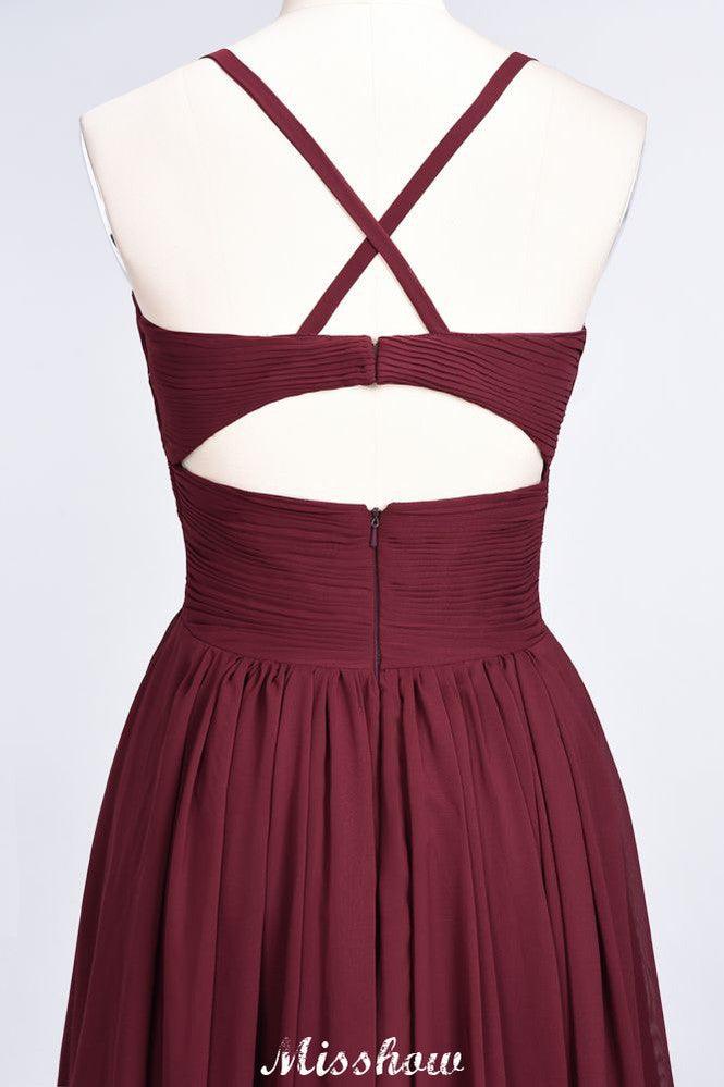 Spaghetti-Straps V-Neck Sleeveless Floor-Length Bridesmaid Dress