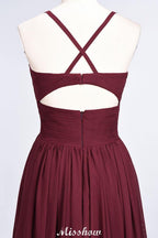 Spaghetti-Straps V-Neck Sleeveless Floor-Length Bridesmaid Dress