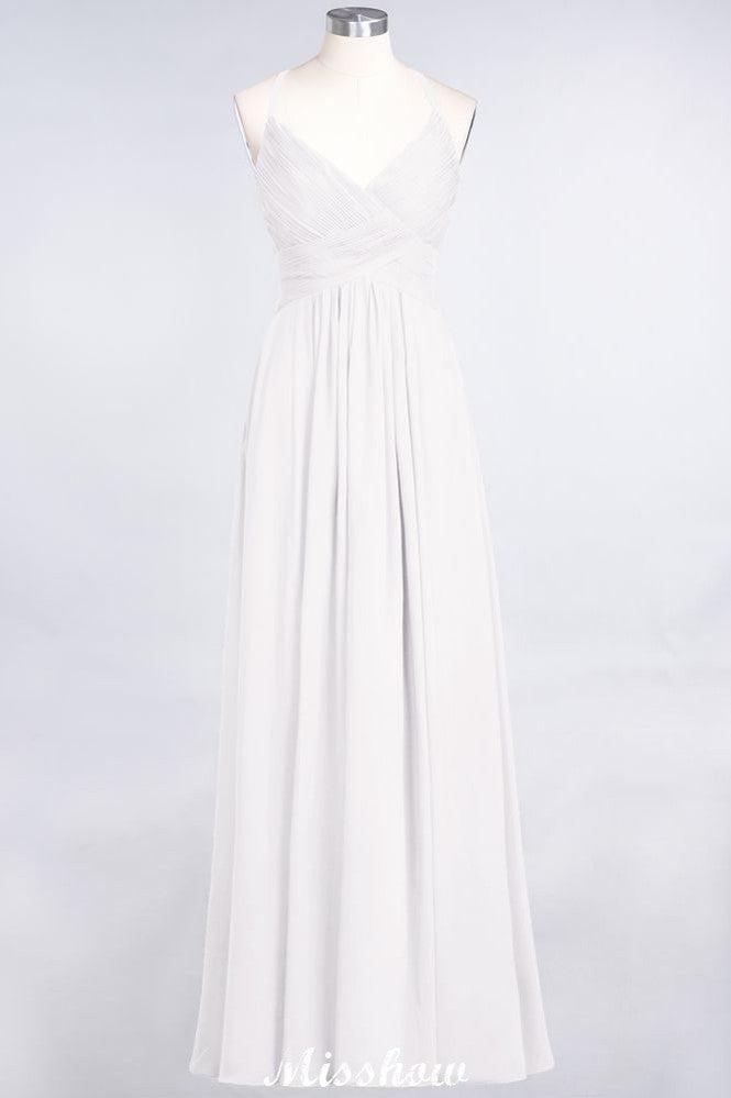 Spaghetti-Straps V-Neck Sleeveless Floor-Length Bridesmaid Dress