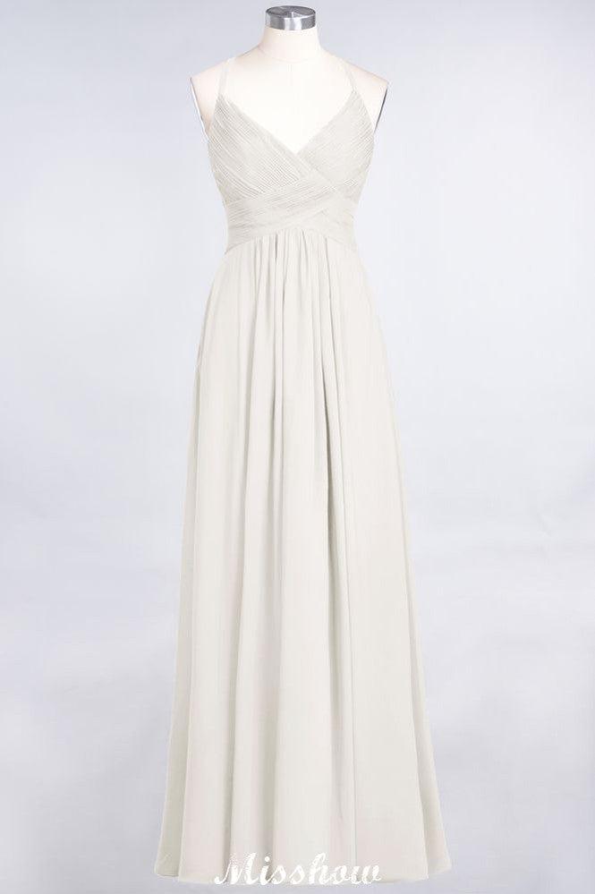 Spaghetti-Straps V-Neck Sleeveless Floor-Length Bridesmaid Dress