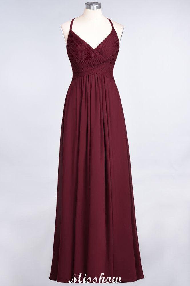 Spaghetti-Straps V-Neck Sleeveless Floor-Length Bridesmaid Dress