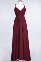 Spaghetti-Straps V-Neck Sleeveless Floor-Length Bridesmaid Dress