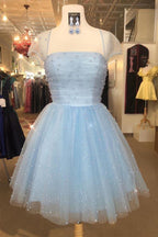 Funkelnde Perlen Kapärmelchen Hell Himmelblau Homecoming-Kleid PD314